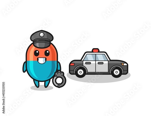 Cartoon mascot of capsule as a police