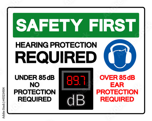 Safety First Hearing Protection Required Symbol Sign,Vector Illustration, Isolate On White Background Label. EPS10