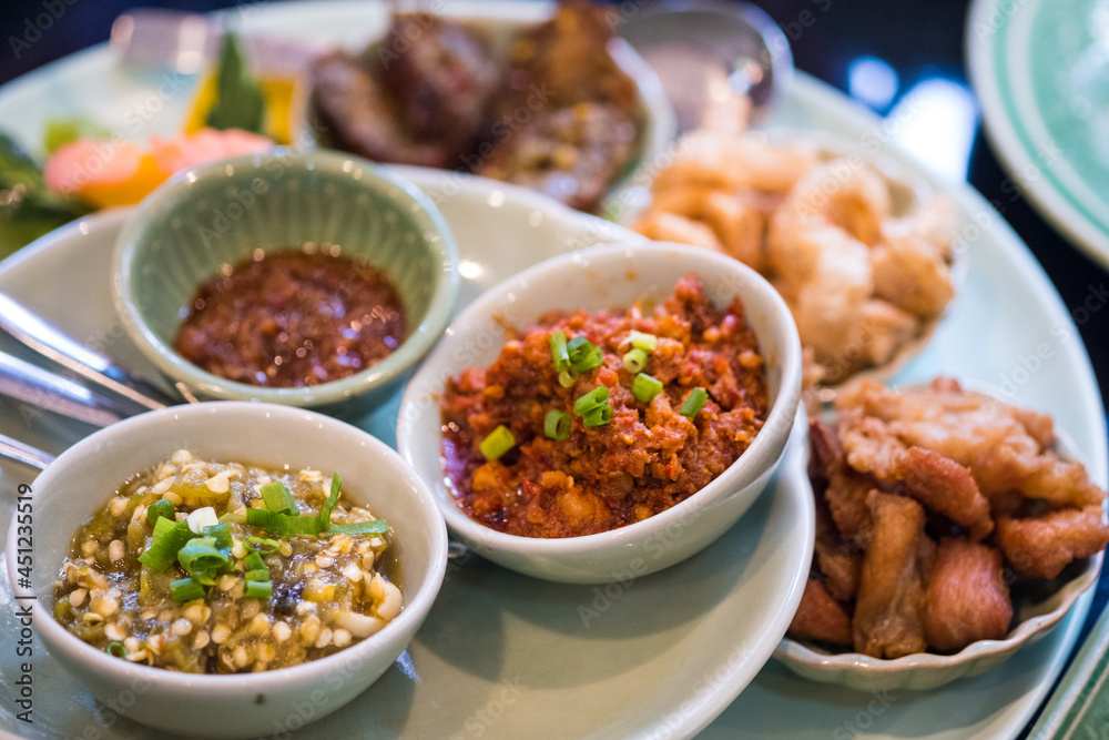 Northern Thai food Nam Prik Ong and Nam Prik Num