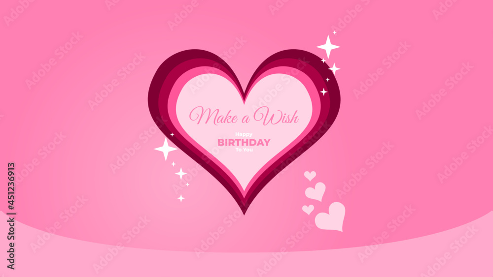 Happy birthday with pink accent. Circle, star, balloon and ring. You can use this asset for card, flyer, anniversary, special moment, background, digital gift, beloved, couple, romantic, greeting etc