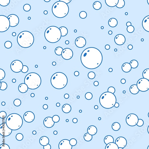Seamless pattern bubbles. Water air bubble texture, linear soap foam circles blue background, washing and clean, boiling elements. Decor textile wrapping paper wallpaper vector print or fabric