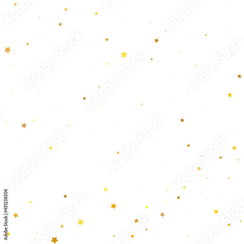Yellow Stars Symbol. Gold Texture Banner. Orange Confetti Anniversary. Golden Falling Invitation Glitter Modern. Celebration Card. Starry Holiday. Sparkling Banner.
