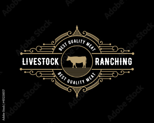 Texas Longhorn Animal luxury vintage Logo Flat Design buffalo silhouette animal Farm business