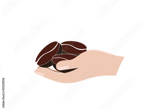 Coffee beans in hand. Vector Icon.