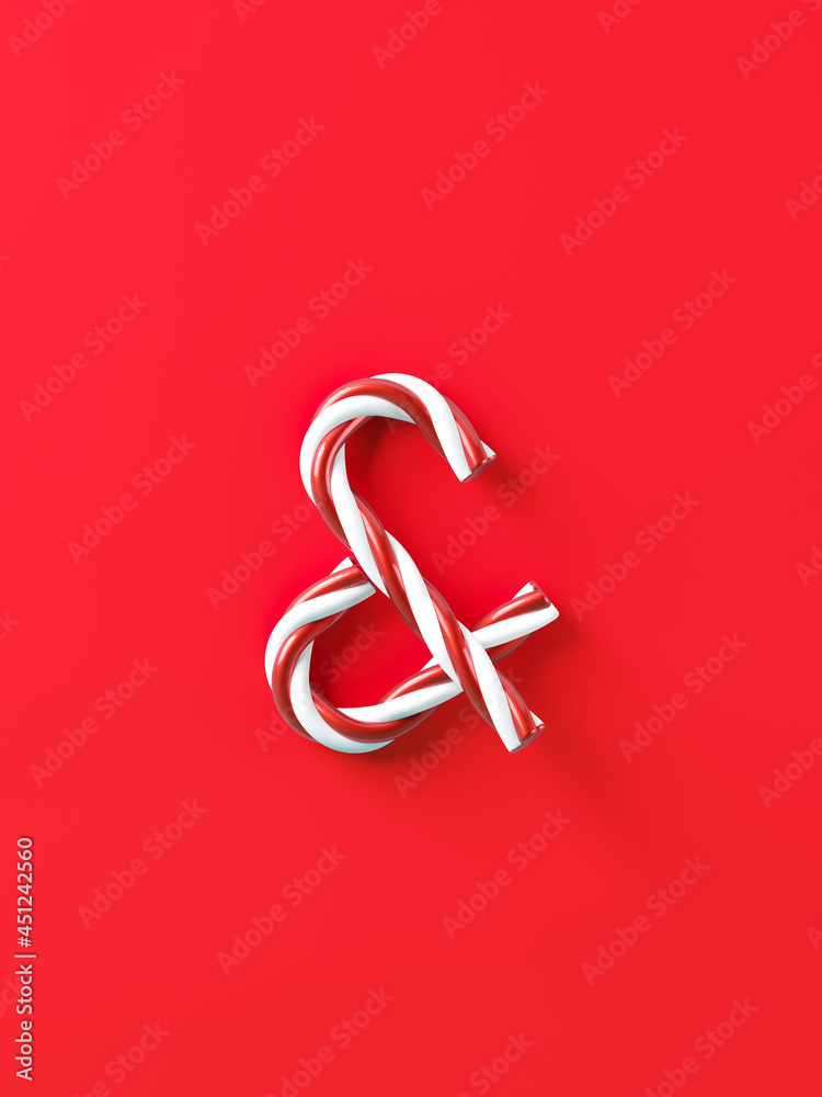 Minimal Merry Christmas poster. Red stripe candy cane on red background. 3d rendering illustration. Clipping path of each element included. Minimal Merry Christmas poster. Red stripe candy cane on red background. 3d rendering illustration. Clipping path of each element included.