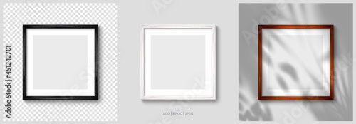 Layout of wooden picture frames (Black, White, brown) in colors. Realistic vector illustration Ai, Eps, Jpeg files