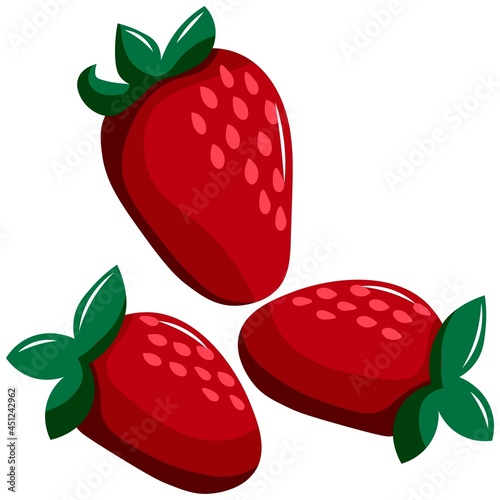 Fototapeta Naklejka Na Ścianę i Meble -  Juicy strawberry. Three berries lie on a white background. Berries of different sizes. 
