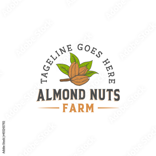 Vintage rustic retro almond nuts logo farm with hand drawn style