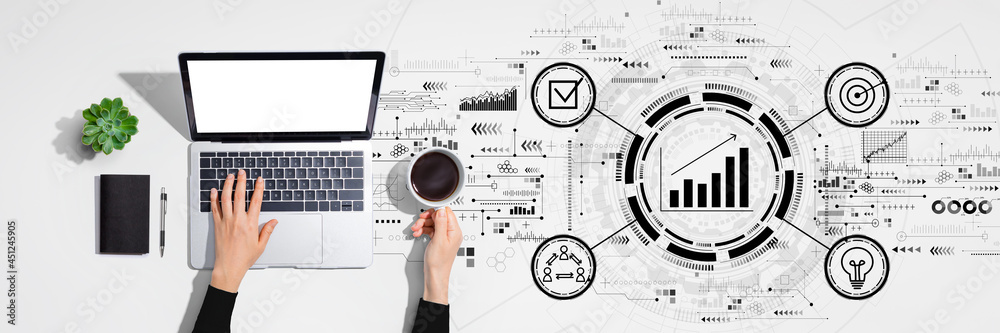 Marketing concept with person using laptop computer Marketing concept with person using laptop computer