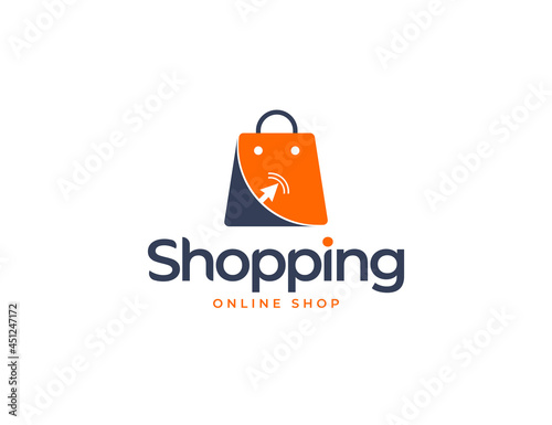 Modern online shop logo with shopping bag illustration