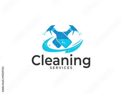 Cleaning services logo with double bottle spray illustration