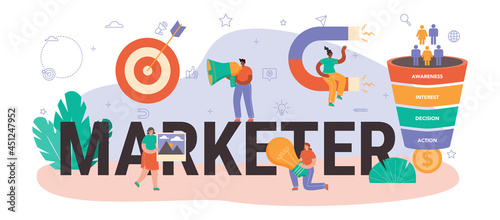 Marketer typographic header. Brand or product advertising and promotion