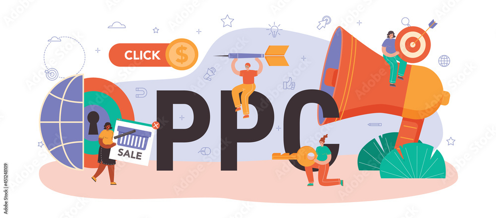 PPC typographic header. Pay per click manager, contextual