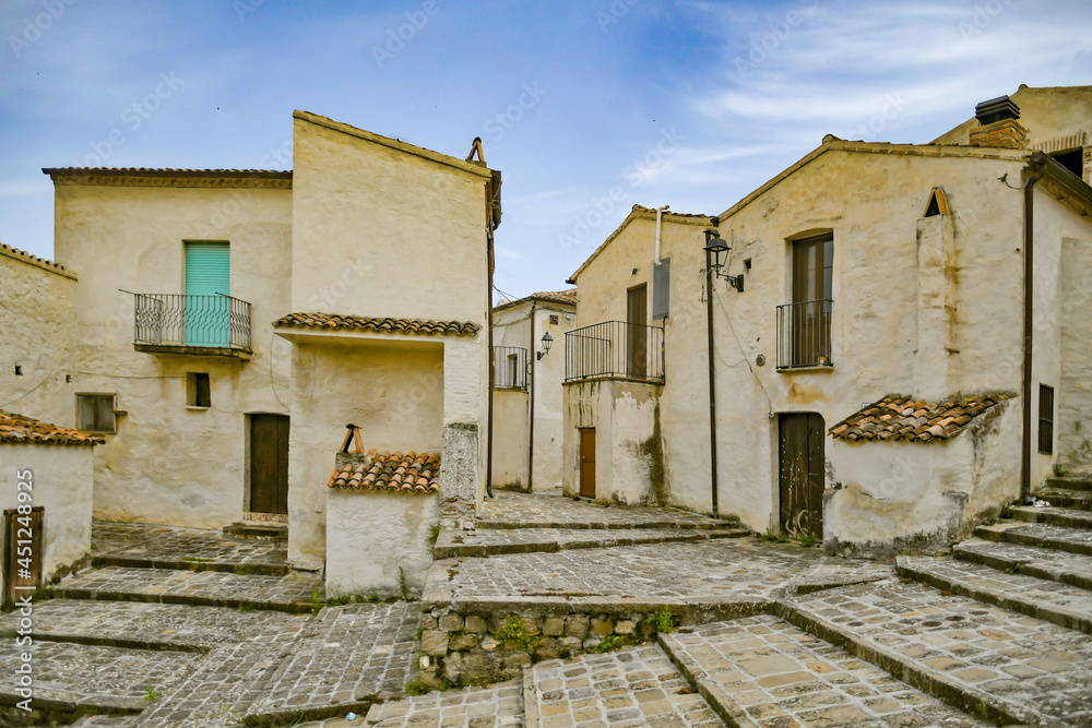 A street in the historic center of Aliano, a old town in the Basilicata region, Italy.	