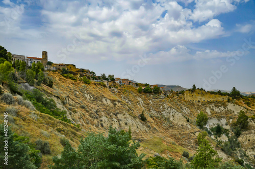 Panoramic view of Aliano  a old town in the Basilicata region  Italy.