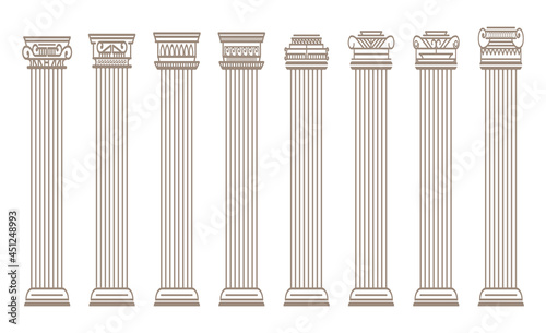 Greek and roman architecture classic stone colomns. outline vector illustration. architecture column and pillar 