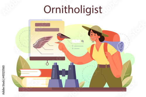 Ornithologist concept. Professional scientist study birds. Zoologist