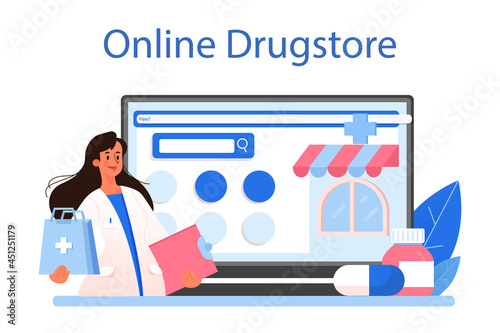 Pharmacy online service or platform. Pharmacist preparing