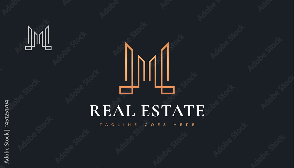 Luxury Gold Real Estate Logo Design with Initial Letter M. Construction, Architecture or Building Logo Design Luxury Gold Real Estate Logo Design with Initial Letter M. Construction, Architecture or Building Logo Design