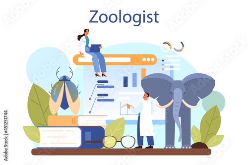 Zoologist concept. Scientist exploring and studying fauna. Wild animal