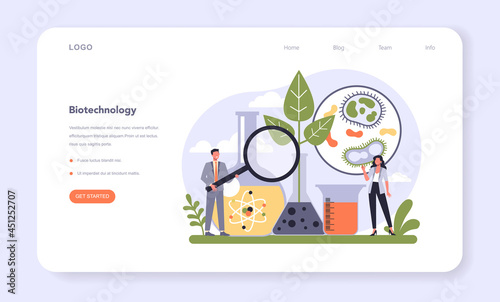 Biotechnology industry sector of economy web banner or landing page.