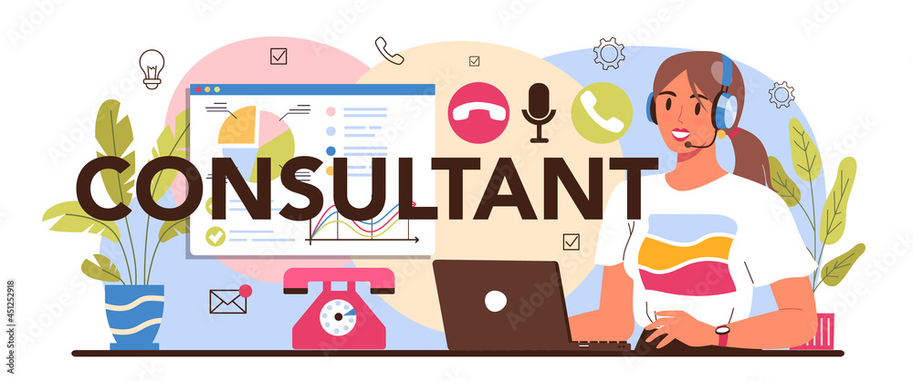 Fototapeta premium Consultant typographic header. Specialist making research and recommend