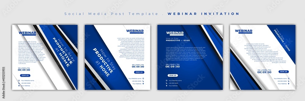 Set of social media post template. Social media template with blue and white geometric design