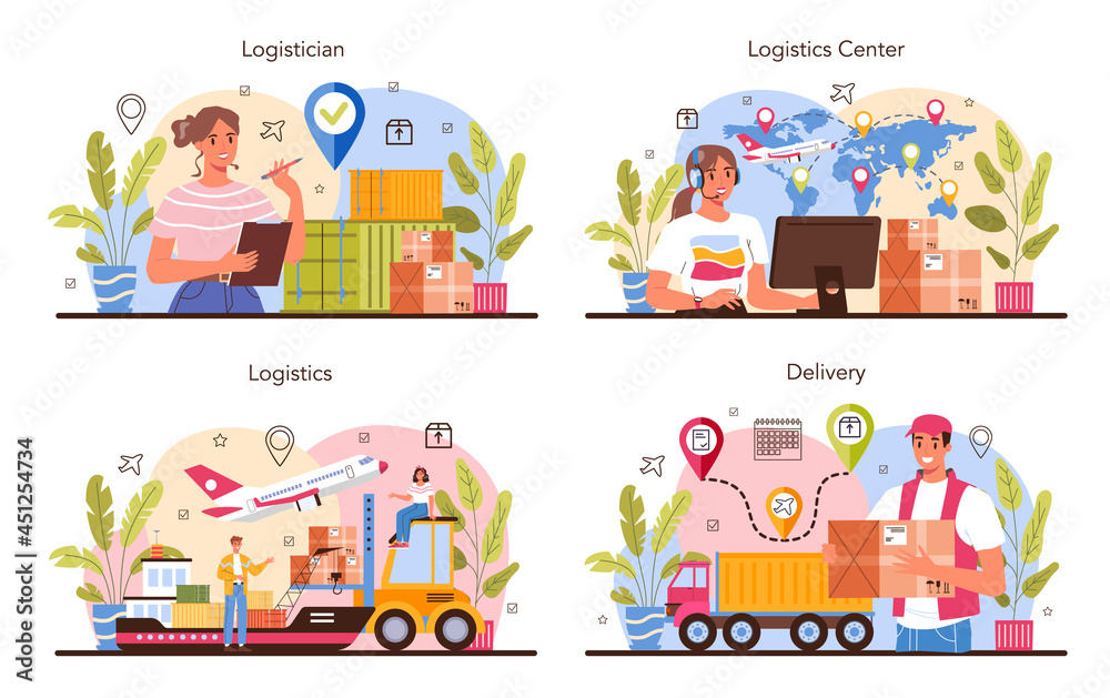Logistic and delivery service concept set. Idea of transportation Logistic and delivery service concept set. Idea of transportation