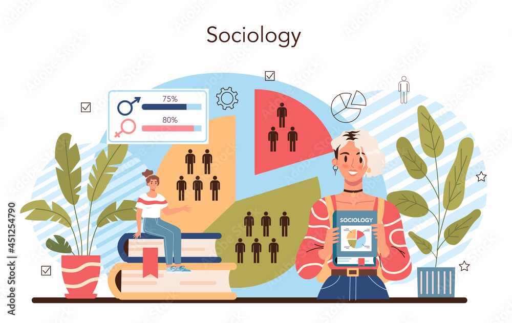 Obraz premium Sociology school subject. Students studying society, pattern of social