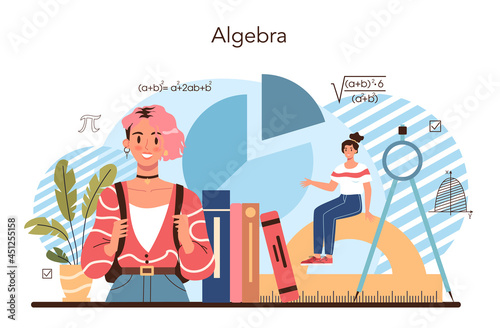 Math school subject. Students studying mathematics and algebra