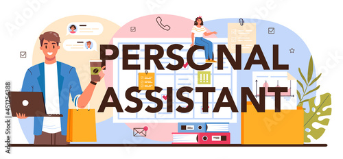 Personal assistant typographic header. Secretary answering calls