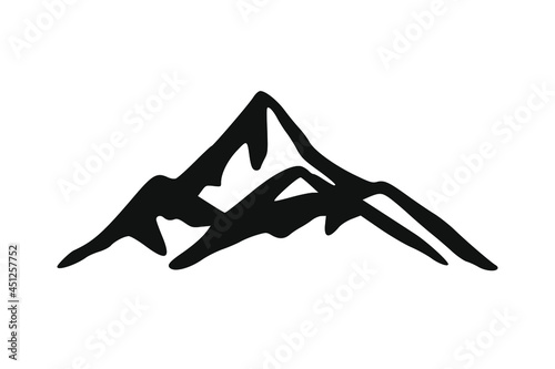 Hand Drawn Mountains Isolated. Vector Illustration Ski Resort Logo. Drawing Camping Element Winter Landscape