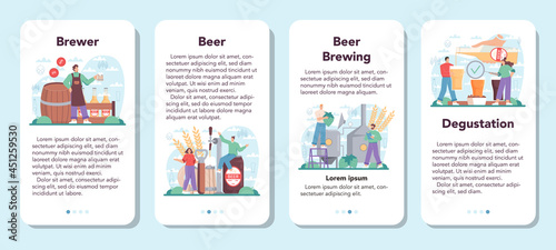 Brewery mobile application banner set. Craft beer production, brewing process