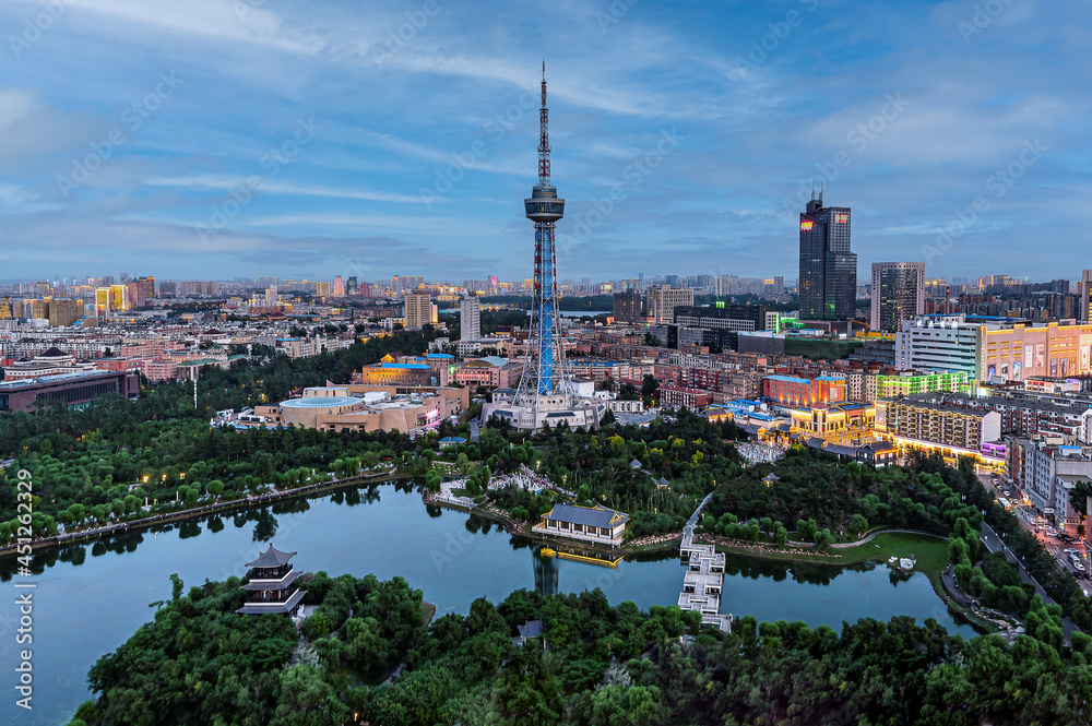 Architectural landscape of Jilin Radio and TV Tower in Changchun, China