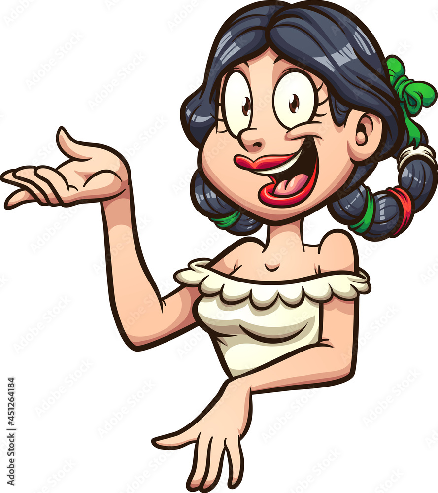Cartoon woman torso with a typical Mexican attire. Vector clip art illustration with simple gradients. All on a single layer. 
 - obrazy, fototapety, plakaty 