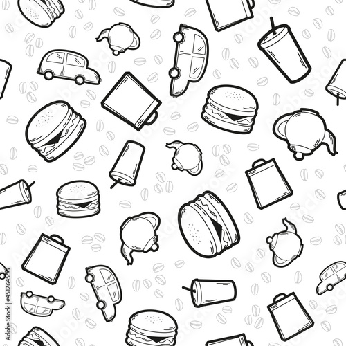 Fast food vector seamless pattern on white background