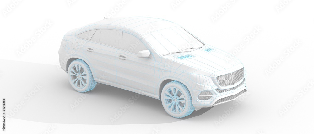 Wireframe rendering of autonomous electric car