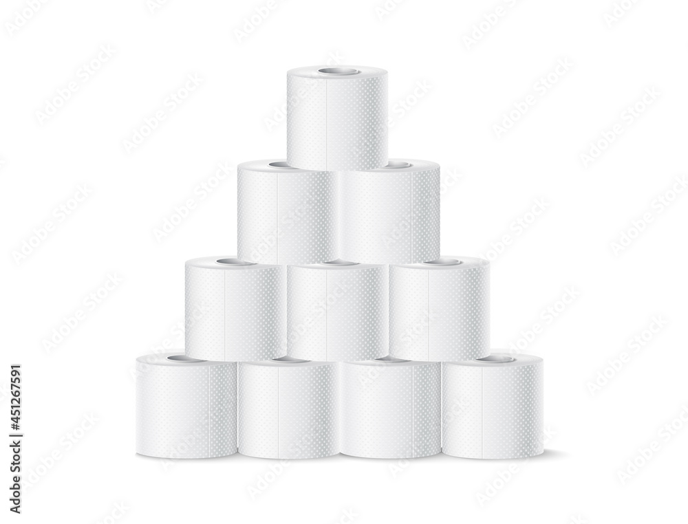 Vector realistic toilet paper roll pyramid white Vector realistic toilet paper roll pyramid white