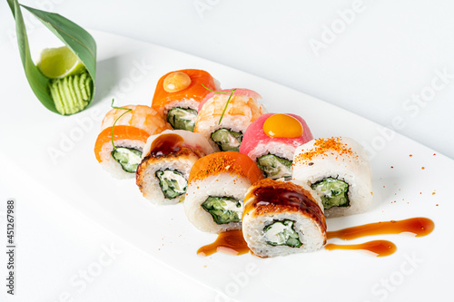 tasy sushi on the white background