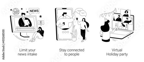 Quarantine lifestyle abstract concept vector illustrations.