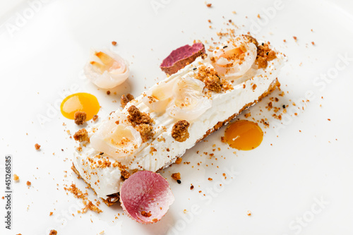french pastry with mango and white chocolate