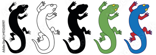Lizard Clipart Set - Outline, Silhouette and Colored