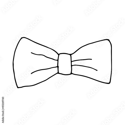 Doodle bow tie. Vector black-and-white illustration isolated.