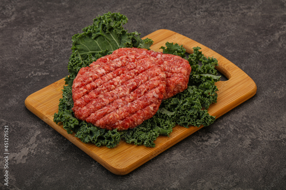 Raw beef burger cutlet for cooking