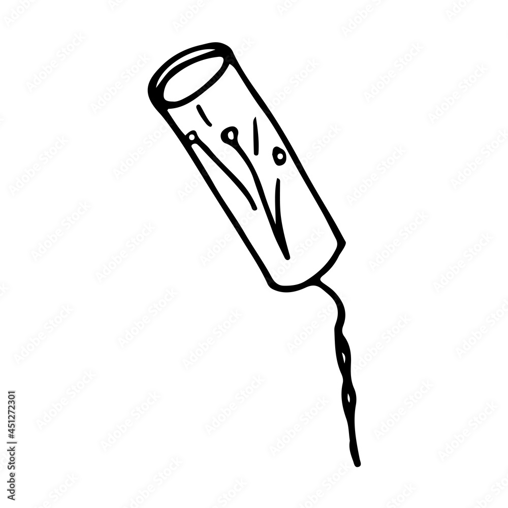 Vector isolated element with a picture of a firecracker with exploding elements. Hand-drawn in the style of doodles for design. Vector isolated element with a picture of a firecracker with exploding elements. Hand-drawn in the style of doodles for design.