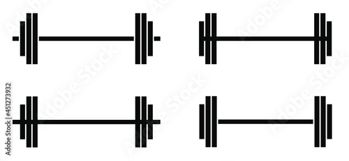 Dumbbell fitness gym pictogram. Barbell icon. Bodybuilding sport concept. Flat vector sign. Fitness center, sport activity, muscle training. Gym workout, Body building. Heavy lifting. Physical health.