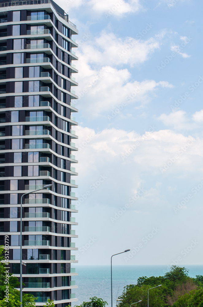 modern office building with the sea, sky and copy space modern office building with the sea, sky and copy space