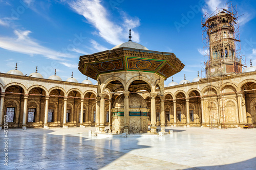 The courtyard (sahn) of the Mosque of Muhammad Ali Pasha and the clock tower - Cairo -