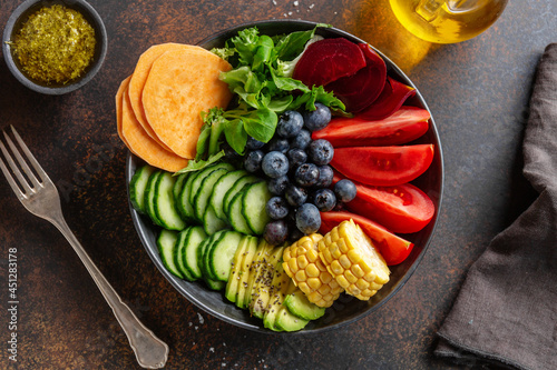 Vegan bowl with vegetables in bowl