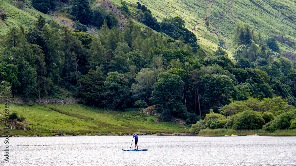 Paddle boarding on lake